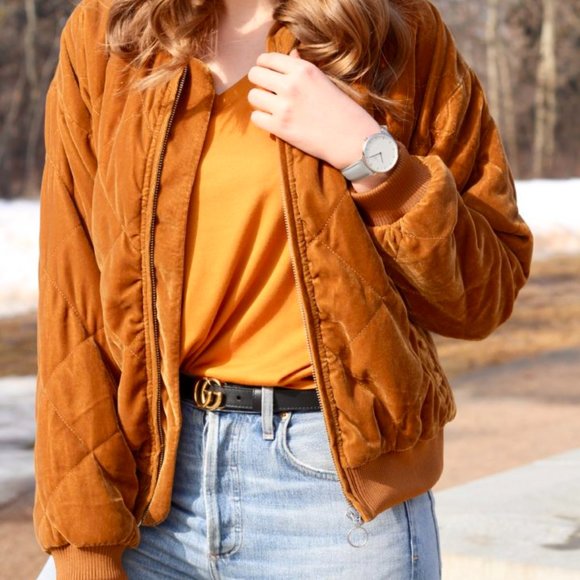 Frank And Oak Womens Quilted Velvet - gold